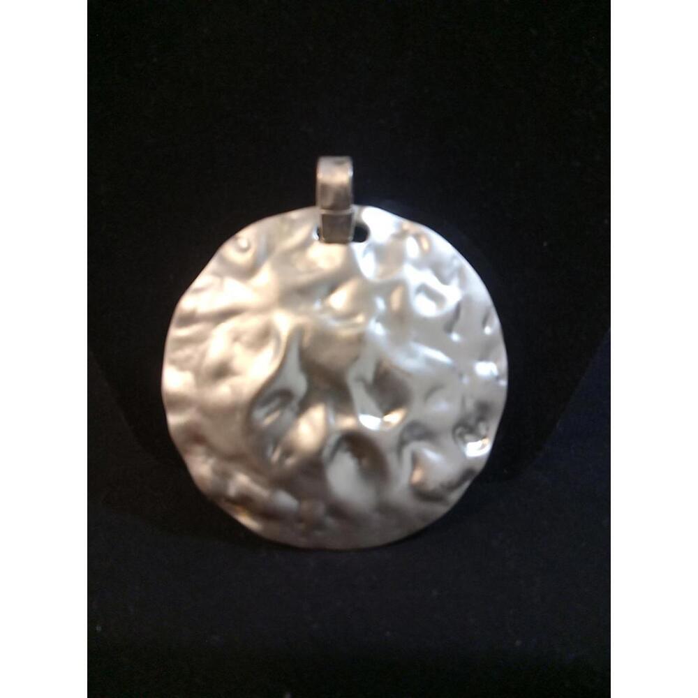 Jewelry Pendant Silver Plated Hammered Metal Round large For Necklace 3" Inch